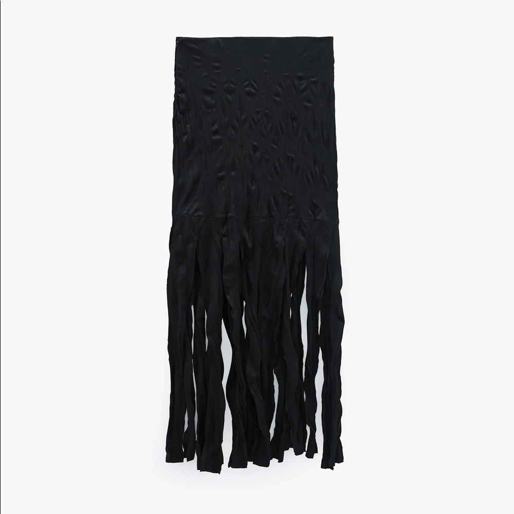 New Zara Wrinkled Effect Maxi Skirt with Fringing - Picture 4 of 7